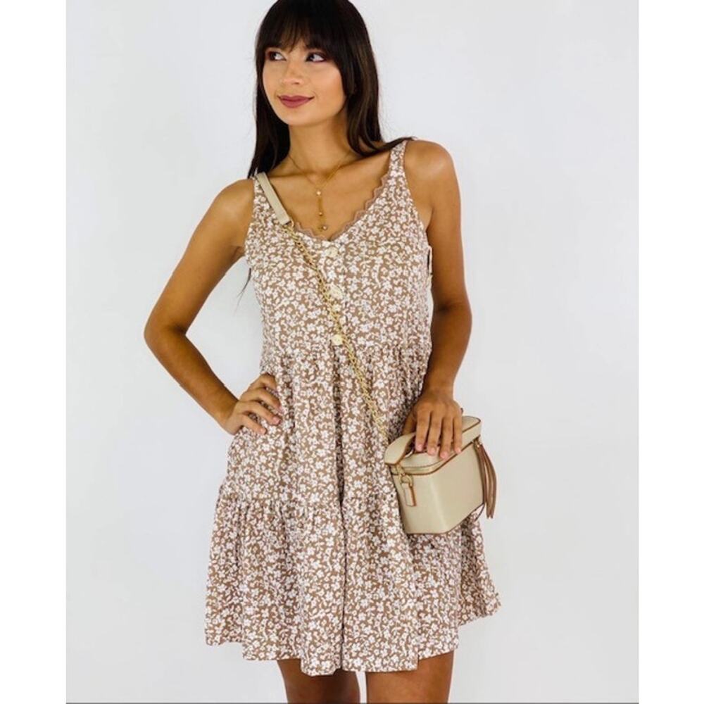 Blu Pepper Boho Floral Midi Dress Women Sleeveless Summer Neutral Spring Breezy